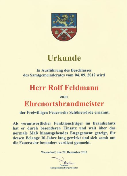 Ehrenortsbrandmeister Rolf Feldmann